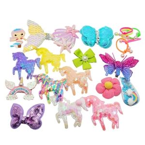 20 pcs Hair clip set for girls.Hair accessories grab bag Unicorn rainbow Hairbow